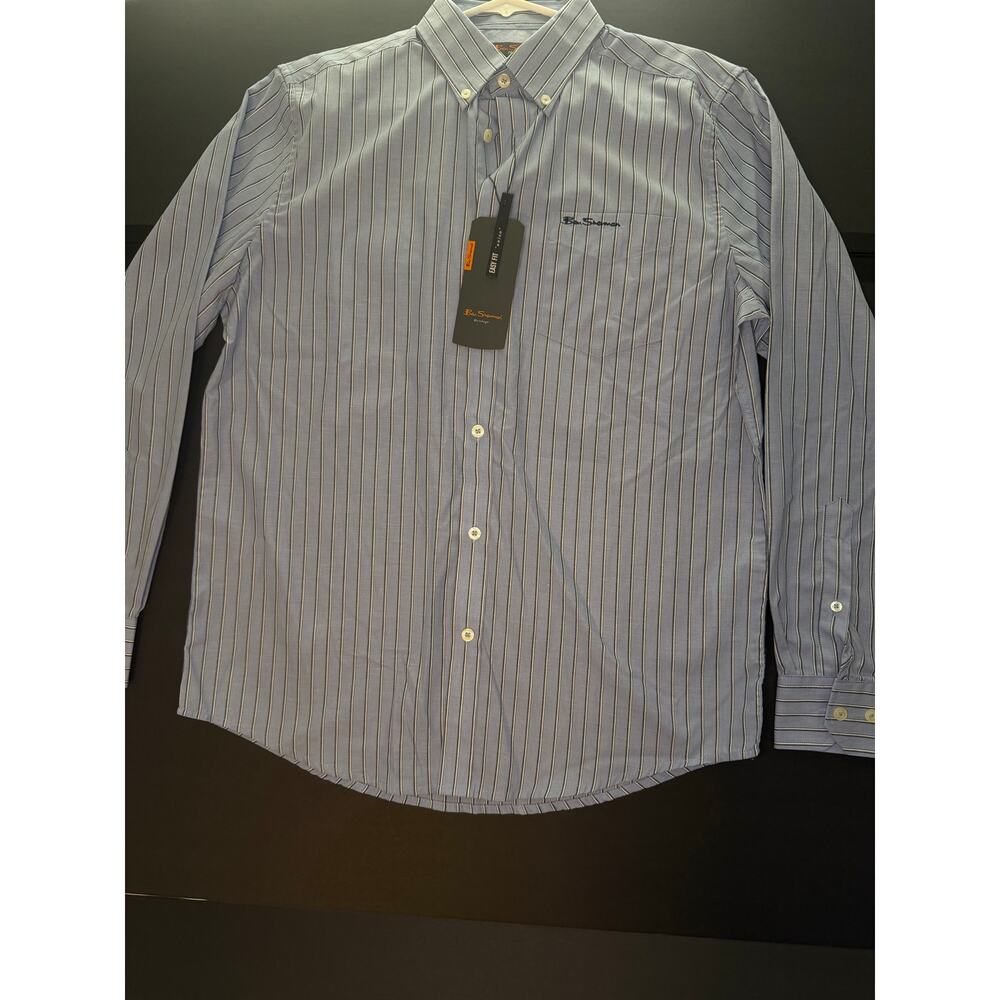 Ben Sherman Men’s Easy Fit Button‑Up Shirt – Light Blue Stripe – Size M – NWT